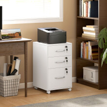 (White) HOMCOM 3 Drawer File Cabinet Rolling Filing Cabinet for A4 and Letter