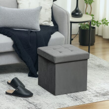 (Grey) HOMCOM Foldable Sherpa Fleece Storage Ottoman, 38 x 38 x 38 cm