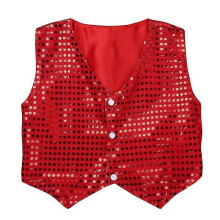 (110,B-Red)Boys Dance Shirt with Sequins Long Sleeve Spread Collar Jazz Latin Street Dance Costume Shiny Ballroom Performance Top