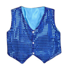 (140,B-Blue)Boys Dance Shirt with Sequins Long Sleeve Spread Collar Jazz Latin Street Dance Costume Shiny Ballroom Performance Top