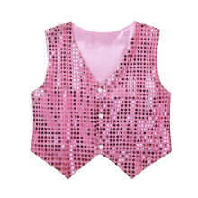 (150,B-Pink)Boys Dance Shirt with Sequins Long Sleeve Spread Collar Jazz Latin Street Dance Costume Shiny Ballroom Performance Top