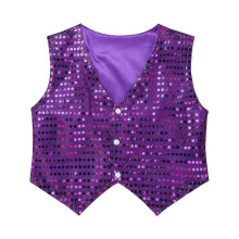 (160,B-Purple)Boys Dance Shirt with Sequins Long Sleeve Spread Collar Jazz Latin Street Dance Costume Shiny Ballroom Performance Top