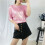 (Pink, M) Women\'s Sparkly Loose Fit Tee - Pink/White/Beige/Blue 1