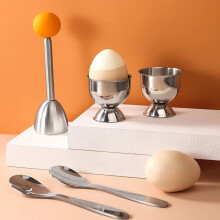 Egg Cracker Topper Set Soft Hard Boiled Eggs Separator Tool 2 Egg Cups,2 Metal Spoons&1 Soft Boiled Egg Cutter or Opener