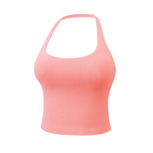 (Coral Pink, L) Women's Solid Removable Chest Pad Sports Tank Top, Casual Comfort and Durability Halter Neck Athletic Activewear Sports