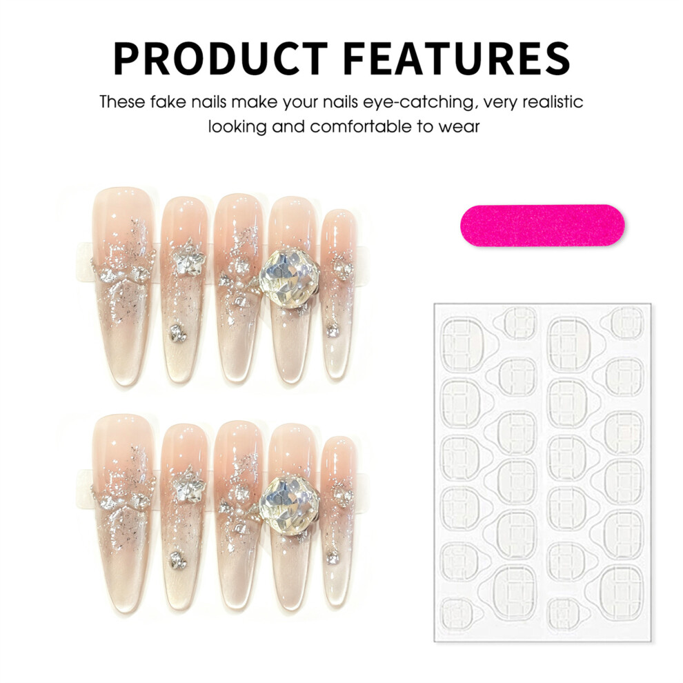 Dachuang Beauty (3140 Slim Oval, M) Gradient Cat Eye Press-On Nails W/ Rhinestones