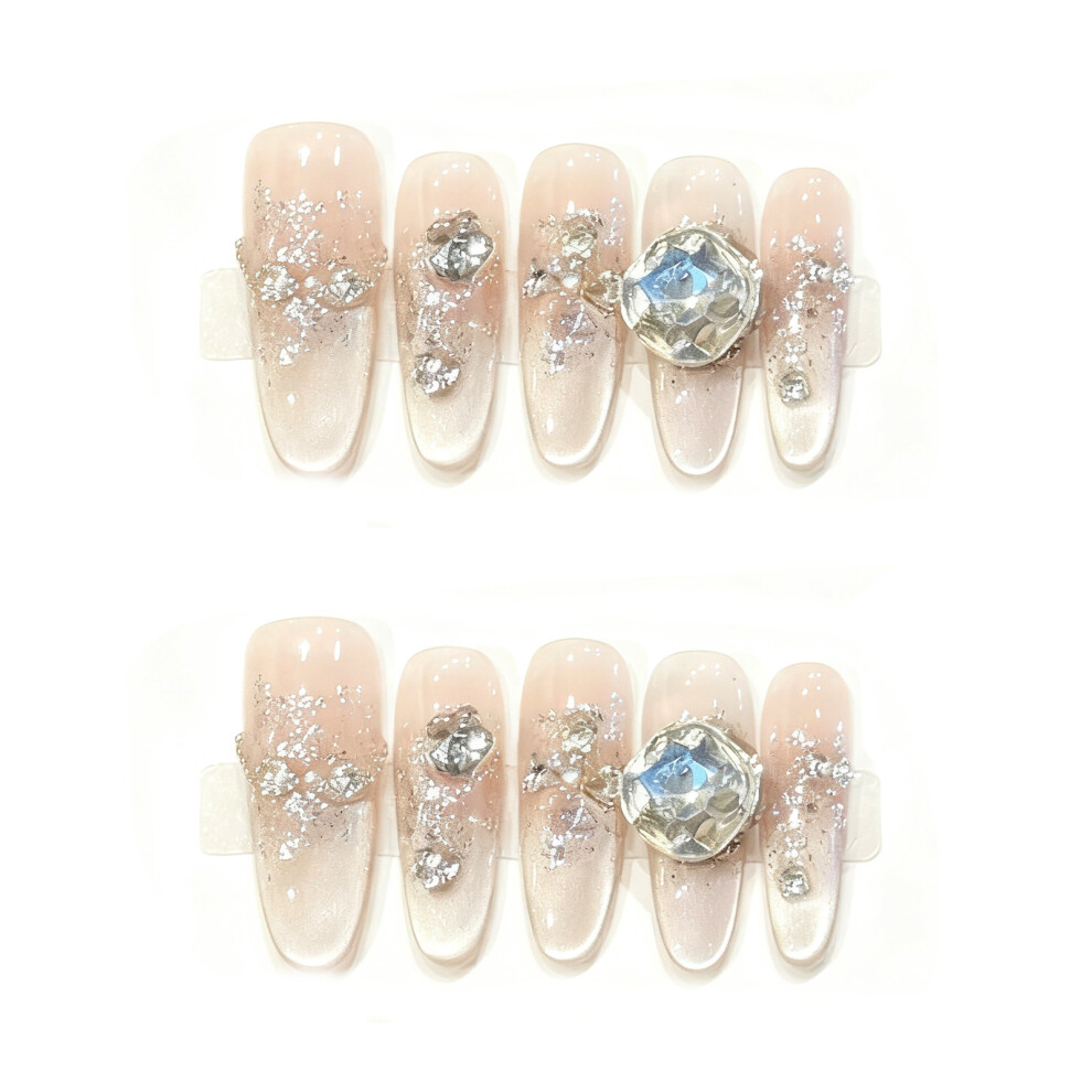 Reach-Tools (3138 Long Oval, M) Gradient Cat Eye Press On Nails 10Pcs