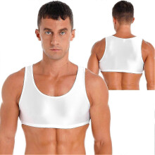 (M,white)Men's Muscle Tank Top Round Neck Gym Vest Breathable Quick-Dry Workout Sports Crop Undershirt