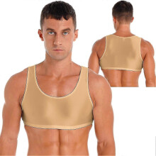 (L,coffee)Men's Muscle Tank Top Round Neck Gym Vest Breathable Quick-Dry Workout Sports Crop Undershirt