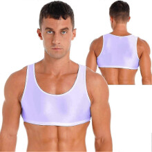 (M,light purple)Men's Muscle Tank Top Round Neck Gym Vest Breathable Quick-Dry Workout Sports Crop Undershirt