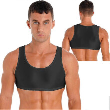 (L,black)Men's Muscle Tank Top Round Neck Gym Vest Breathable Quick-Dry Workout Sports Crop Undershirt