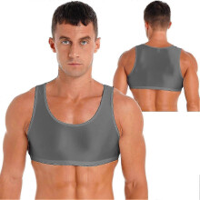 (M,dark gray)Men's Muscle Tank Top Round Neck Gym Vest Breathable Quick-Dry Workout Sports Crop Undershirt