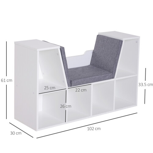 Homcom HOMCOM Cube Bookshelf Organizer with Reading Seat, Six Cubes, White 2