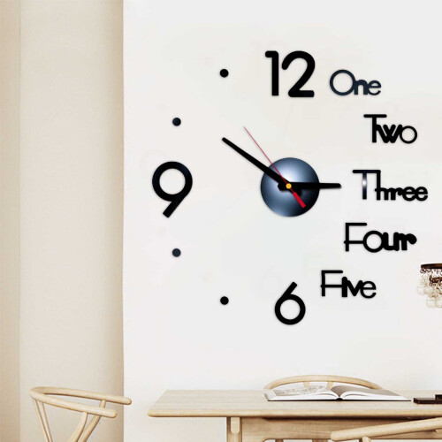 (Black) 3D Frameless Wall Clock, DIY Stickers, Silent for Home 1