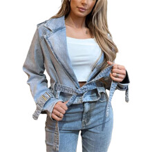 (L, SKY BLUE) Veste en jean d'automne pour femme