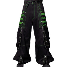 (L, Green) Dames cargo jeans, gestreept, met ritssluiting en knoopsluiting, losse casual broek, streetwear met zakken