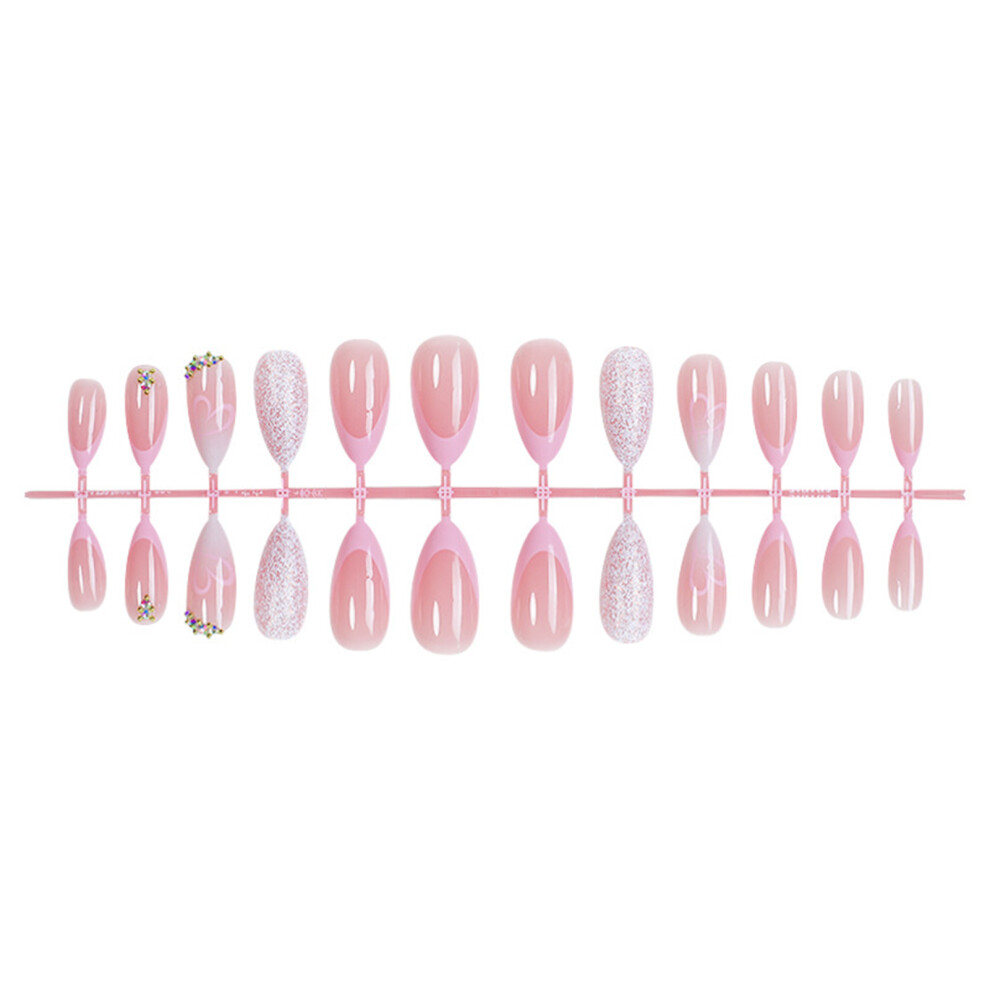 Hue-Grain 24Pcs Pink Glitter Press On Nails, Long Lasting & Reusable