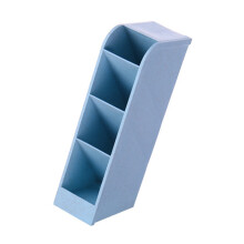 Inclined 4-Grid Pen Holder Plastic Desk Blue