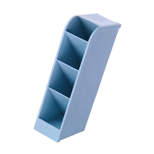 Inclined 4-Grid Pen Holder Plastic Desk Blue
