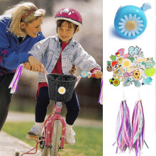 (Black) Bike Basket For Kids Front Bike Accessories Woven Wicker Bicycle Basket With Handlebar Streamers