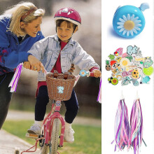 (Brown) Bike Basket For Kids Front Bike Accessories Woven Wicker Bicycle Basket With Handlebar Streamers