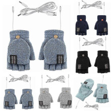(Light Blue)Winter Usb Electric Heated Mitten Rechargeable Gloves Full & Half Finger Warmer