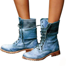 (36,D)Women Ankle Boots Combat Lace Up Zipp Up Buckle Booties Shoes Round Toe