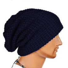 (Navy Blue)Men Knitted Slouch Beanie Hat Skull Baggy Winter Warm Oversize Skateboard Cap