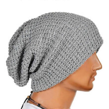 (Gray)Men Knitted Slouch Beanie Hat Skull Baggy Winter Warm Oversize Skateboard Cap