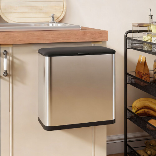 Homcom (Cream) 8L Hanging Kitchen Bin, Rubbish bin w/ Stay-Open Lid for Under Sink
