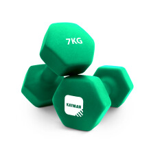KAYMAN Neoprene 7kg Dumbbells with Anti-Slip Grip,Hex Edges, Green