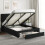 Homcom (Black) HOMCOM Double Bed Frame with Storage and Adjustable Velvet Headboard 1