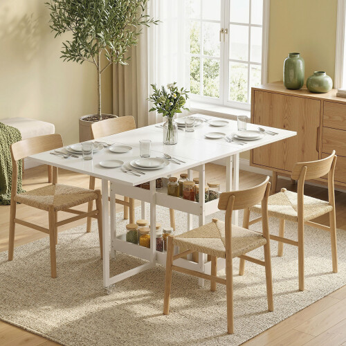 Homcom (White) HOMCOM Folding Dining Table, Drop Leaf Table with Open Compartments