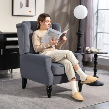 (Grey) HOMCOM Accent Armchair Home Furniture Retro Tufted Club Fabric