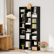 HOMCOM Tall Bookshelf with 21 Compartments and 10 Adjustable Shelves, Black