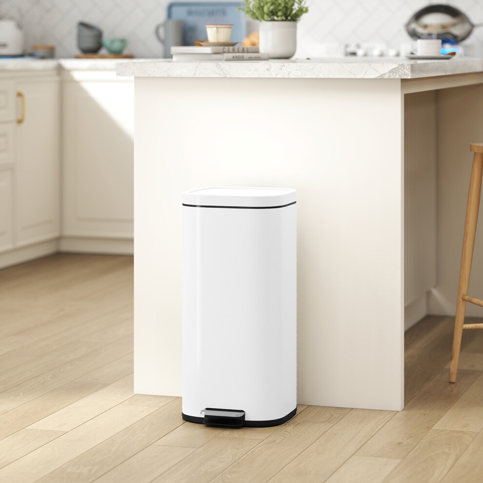 Homcom 30L Kitchen Bin, Pedal Bin With Lid, Removable Inner Bucket, White