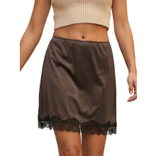 (XL, Dark Brown) Women Mini Skirt, Elegant Elastic Waist Velvet Skirt Lace Patchwork Casual Skirt for Spring Fall