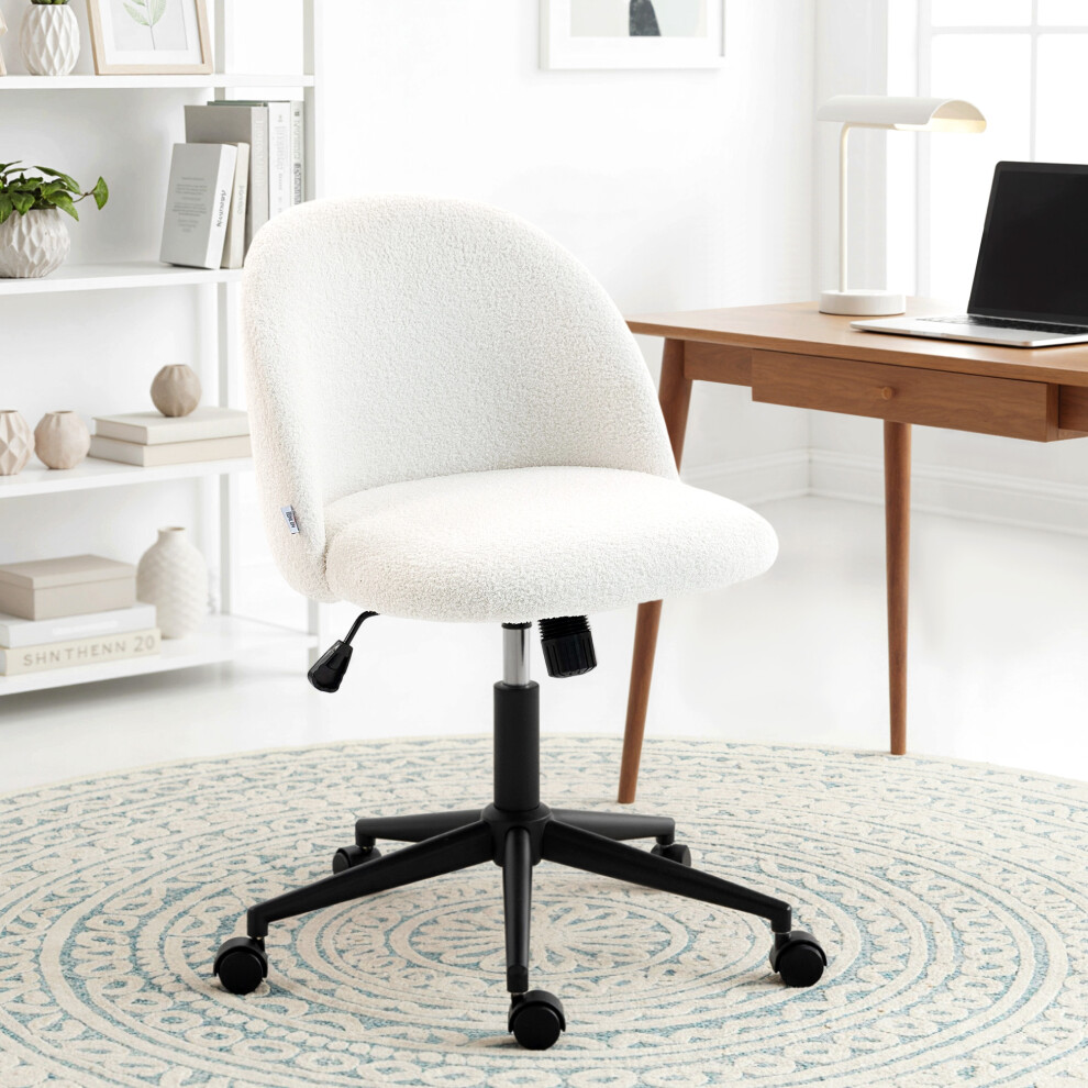 Homcom Desk Chair, Fluffy Swivel Office Chair For Makeup Vanity, Cream