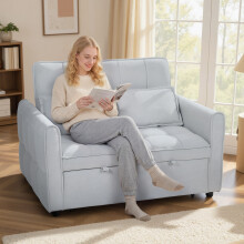 (Brown) HOMCOM 2 Seater Sofa Bed, 3-in-1 Sleeper Sofa with Adjustable Backrest