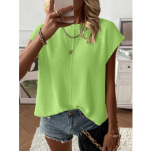 (Lime Green, L) Women's Solid Color Sweater Vest, Casual Fashion Round Neck Knit Top for Summer, Fashion Women's Knitwear