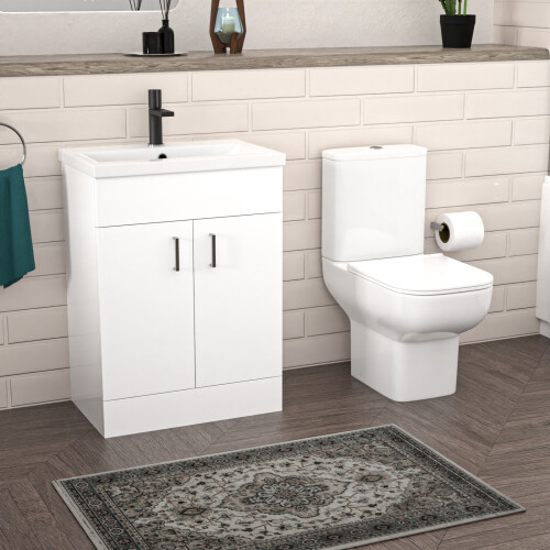 NES Home Nes Home P-Shaped Left Hand Bath with Panel & Screen, 600mm Vanity with Toilet 1