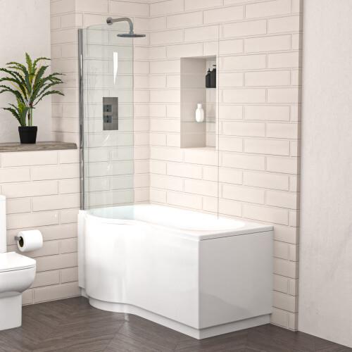 NES Home Nes Home P-Shaped Left Hand Bath with Panel & Screen, 600mm Vanity with Toilet 2