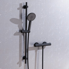 Nes Home Round Matte Black Thermostatic Shower Bar with Shower Slider Rail Kit