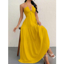 (Yellow, S) Women's Plain Dress, Summer Clothes Women, Casual Loose Fit Sleeveless Dress for Beach Holiday Vacation, Ladies Summer