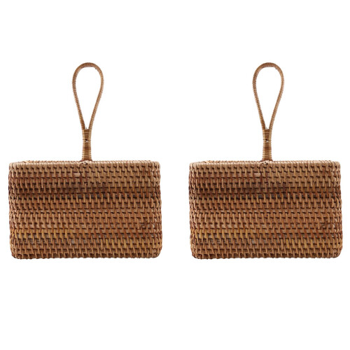2X Hand-Woven Wicker Straw Storage Basket Portable Four Compartment Classification Storage Fruit Basket Home Storage C