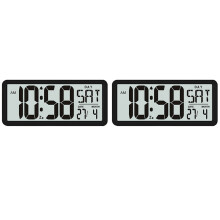 2X Square Wall Clock Series, 13.8Inch Large Digital Jumbo Alarm Clock, LCD Display, Multi-Functional Upscale Desk Black