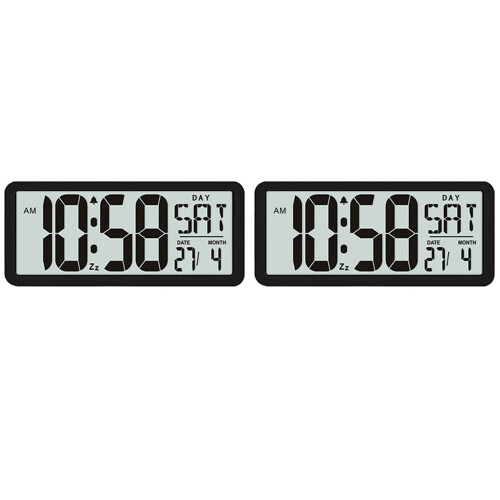 2X Square Wall Clock Series, 13.8Inch Large Digital Jumbo Alarm Clock, LCD Display, Multi-Functional Upscale Desk Black