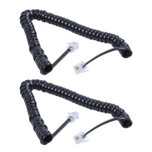 2X Ersatz RJ9 4P4C Stecker Coiled Dehnbares Telefonhoerer Kabel - Schwarz