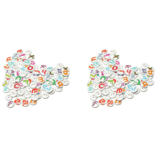 200Pcs Mixed Painted Letter Alphabet Wooden Sewing Button Scrapbooking