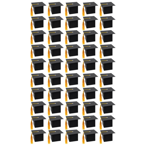 50Pcs DIY Paper Graduation Cap Shaped Gift Box Sugar Chocolate Box Black